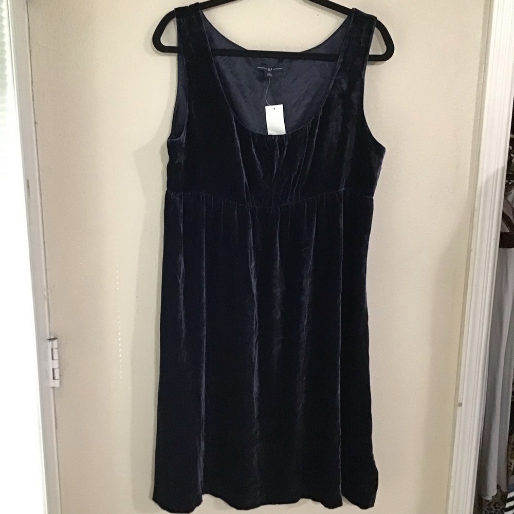 Gap size 14 NWT sleeveless velvet navy blue black dress silk blend Midi dress